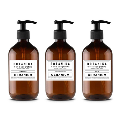 Pack Body Gel, Hand Soap & Shampoo Geranium 3x500 ml
